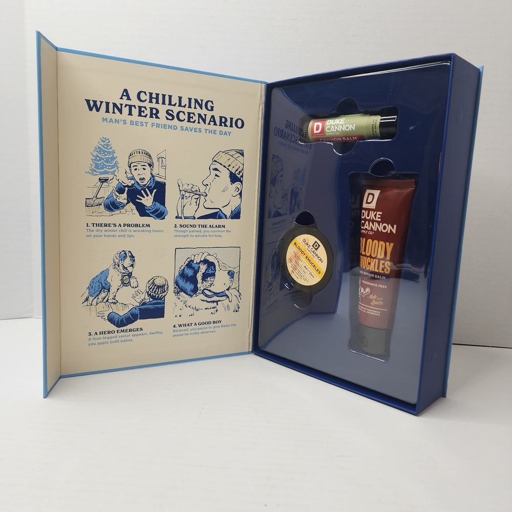 Duke Cannon Winter Rescue Kit Gift Box - Bloody Knuckles Blam Repair Lip Unscent